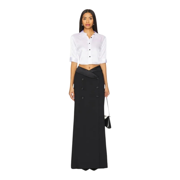 L'AGENCE Niccola Cropped Fitted Blouse in White & Black NWT Small $325 - Picture 4 of 4